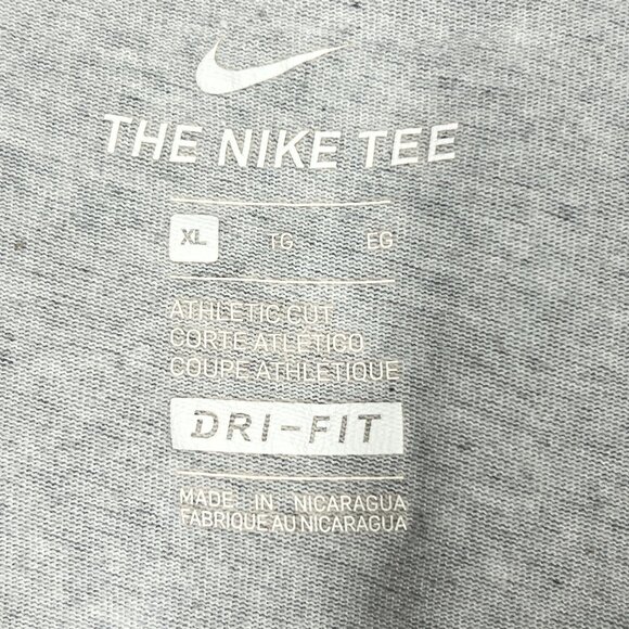 Nike Dri-Fit Mens XL Gray Tee Shirt Athletic Cut Spellout Swirly Logo Graphic - Picture 2 of 10